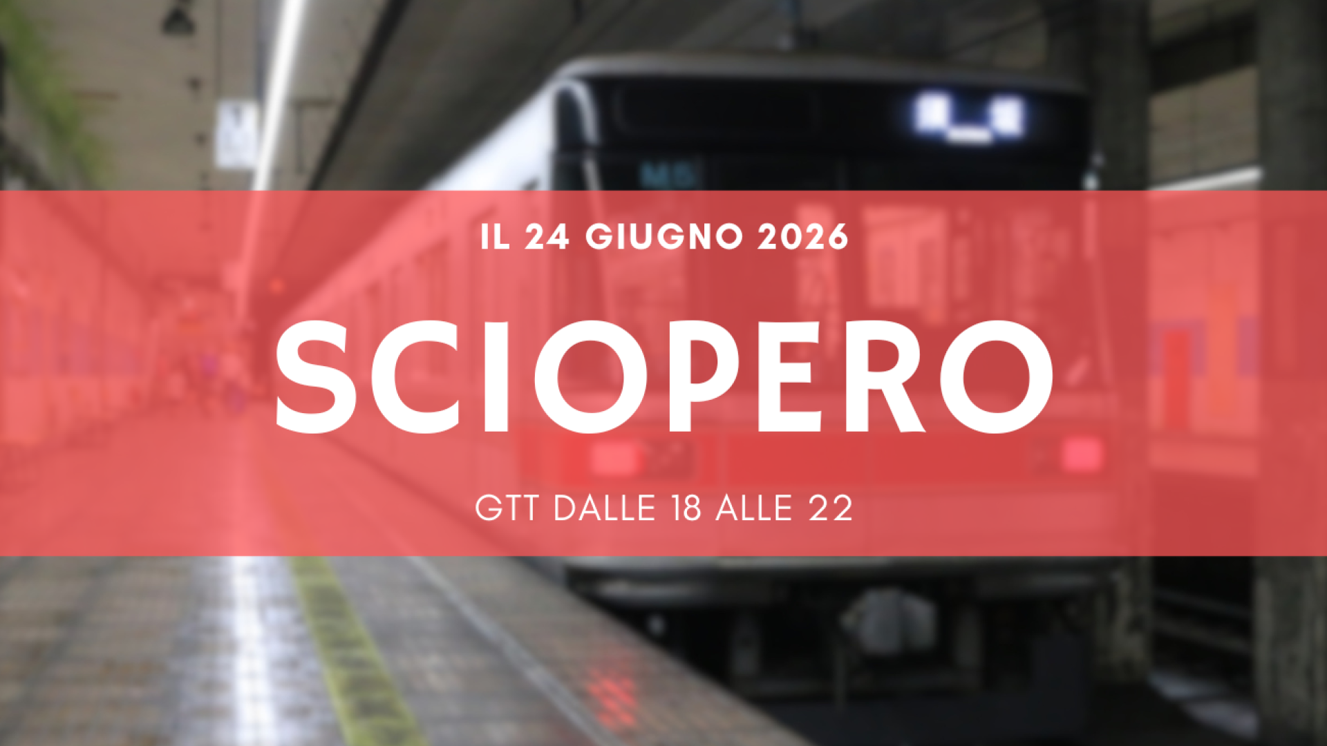 Banchina della metropolitana di Torino durante lo sciopero GTT del 24 giugno 2026